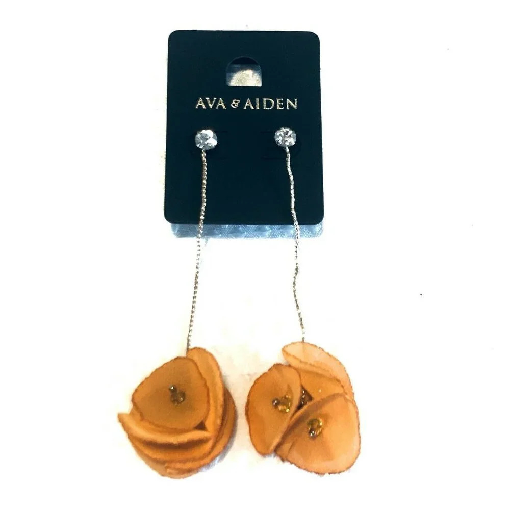 Ava & Aiden Womens Gold Orange Secure Lock Back Drop Dangle Stud Earrings